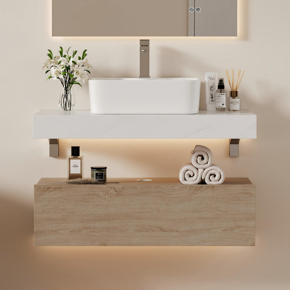 35" Floating Bathroom Vanity with Sintered Stone Countertop & Ceramic Sink