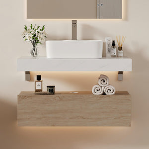 35" Floating Bathroom Vanity with Sintered Stone Countertop & Ceramic Sink