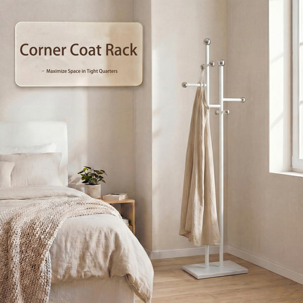 Freestanding Coat Rack with Marble Base & 14 Hooks