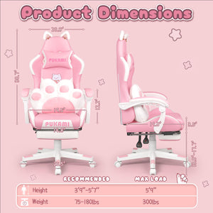 Kawaii Cat Gaming Chair with Footrest & Recliner