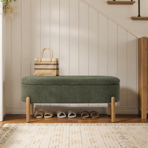 Corduroy Upholstered Storage Bench with Hidden Storage