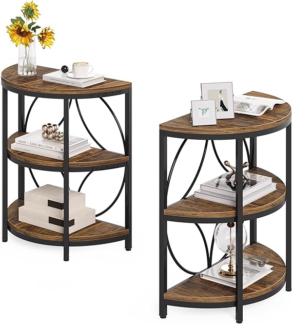 Half Round 3-Tier End Table with Metal Frame