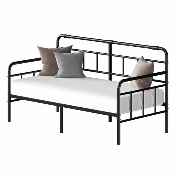 Metal Twin Daybed Frame with Modern Headboard and Steel Slats