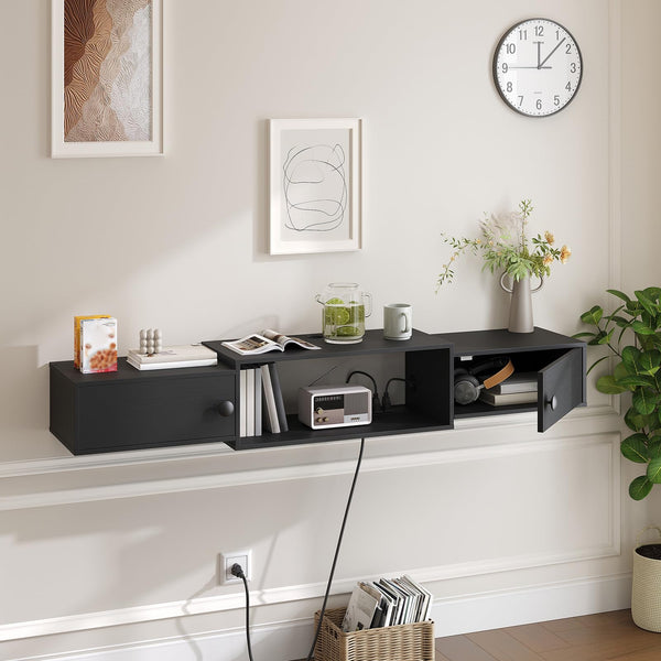 55" Floating TV Stand with Power Outlets and Cabinet Doors