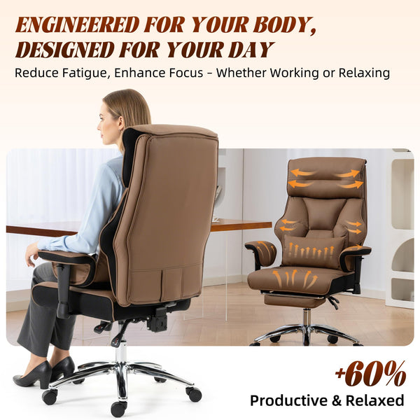 Heavy Duty Leather Office Chair 400lbs Big & Tall Executive Ergonomic