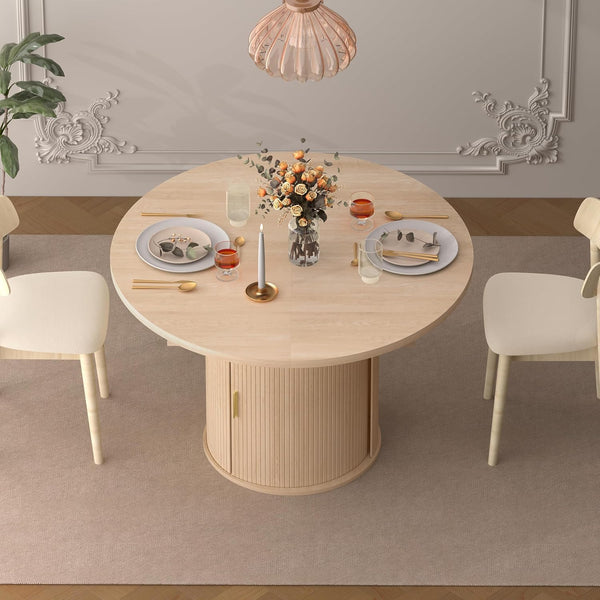 Extendable Round to Oval Dining Table with Storage Cabinet