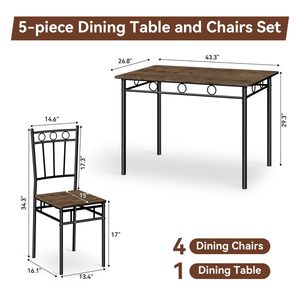 5-Piece Dining Table Set with 4 Chairs