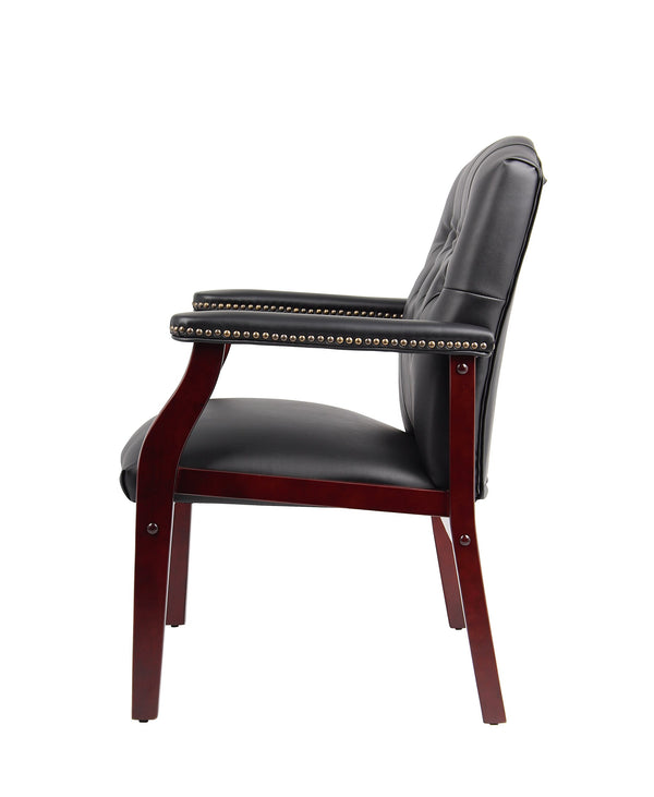 Traditional Vinyl Guest Chair with Mahogany Wood Base