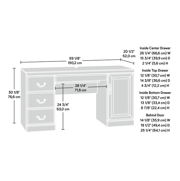 Computer Credenza Desk with Storage Drawers & Keyboard Tray