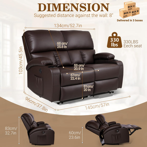 2-Seater Massage Recliner Loveseat with Heat & USB