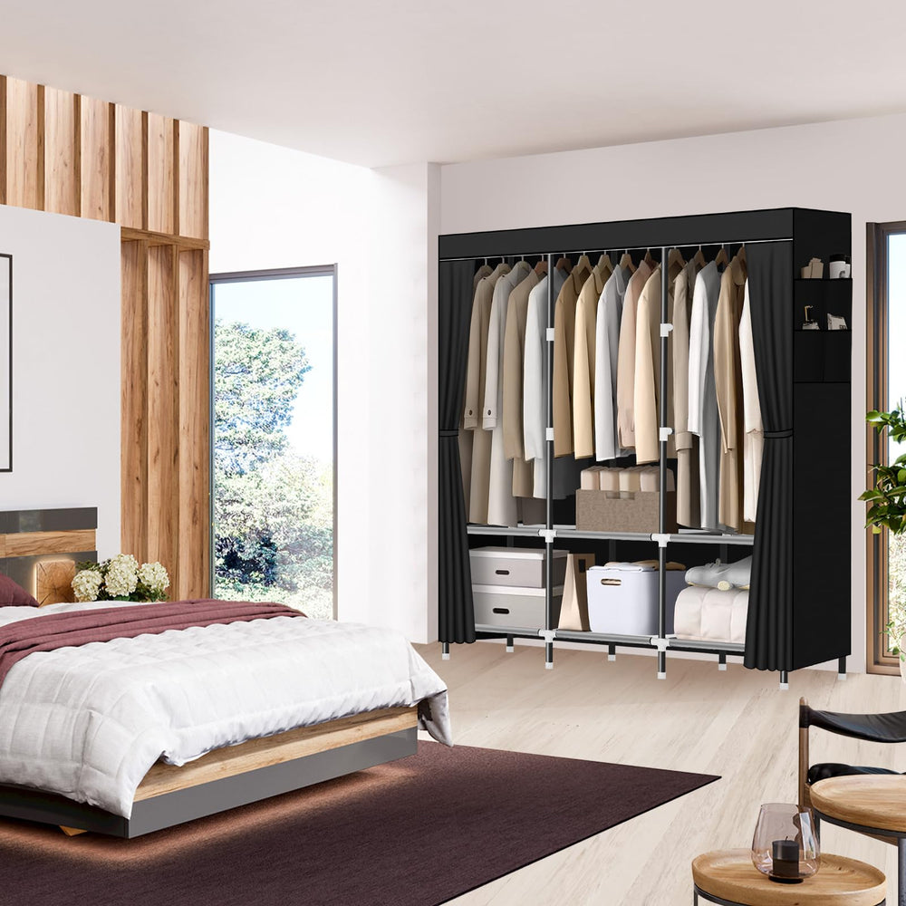 Portable Wardrobe Closet with Hanging Rods & Storage Shelves