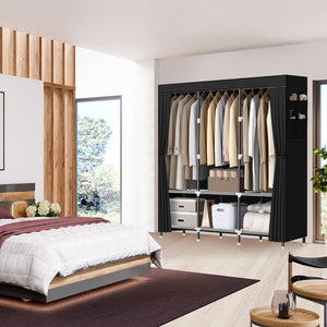 Portable Wardrobe Closet with Hanging Rods & Storage Shelves