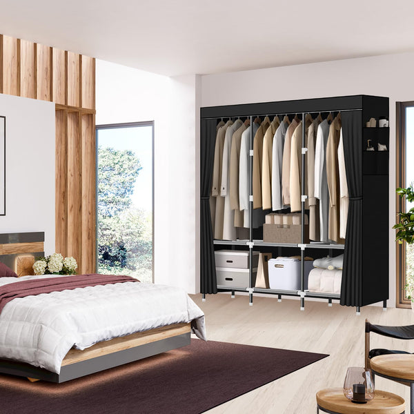 Portable Wardrobe Closet with Hanging Rods & Storage Shelves