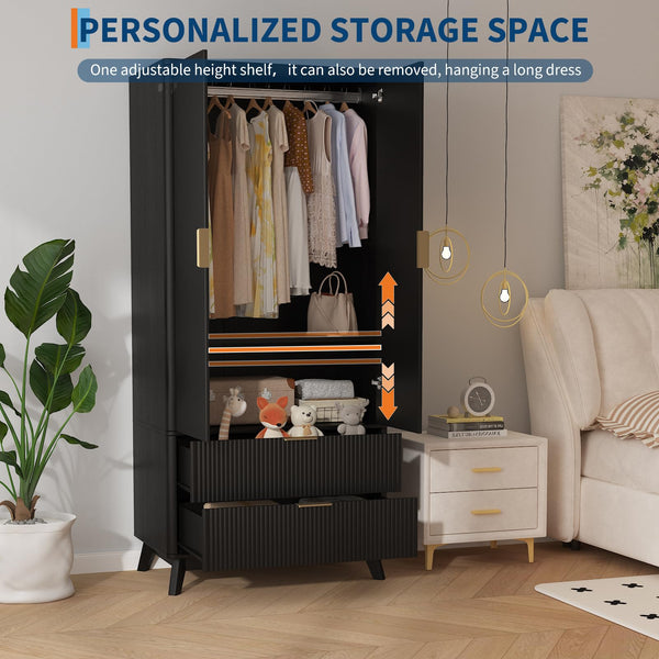 71" Wardrobe Armoire with Drawers, Doors & Adjustable Shelves