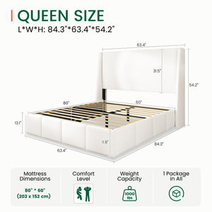Queen Wingback Upholstered Platform Bed Frame