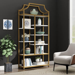 8-Shelf Tempered Glass Etagere Bookcase – Gold