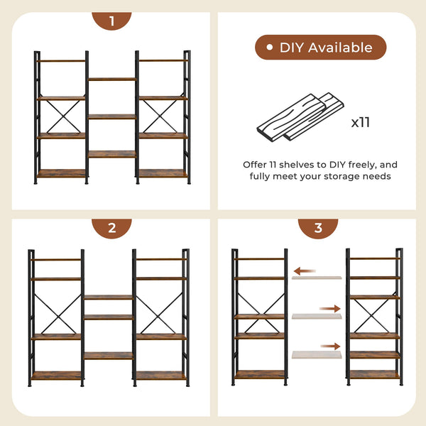 Industrial Ladder Bookshelf with Adjustable Shelves
