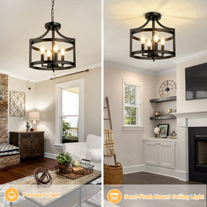 4-Light Farmhouse Chandelier Semi Flush Mount Ceiling Light