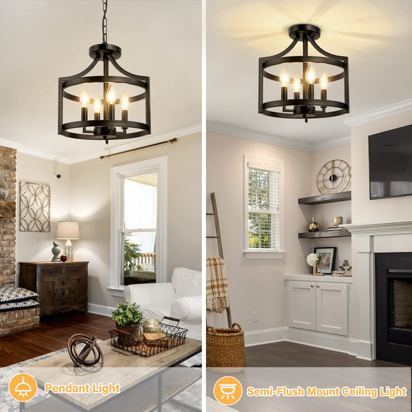 4-Light Farmhouse Chandelier Semi Flush Mount Ceiling Light