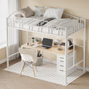 Metal Loft Bed Twin Size with Guardrail & Ladder