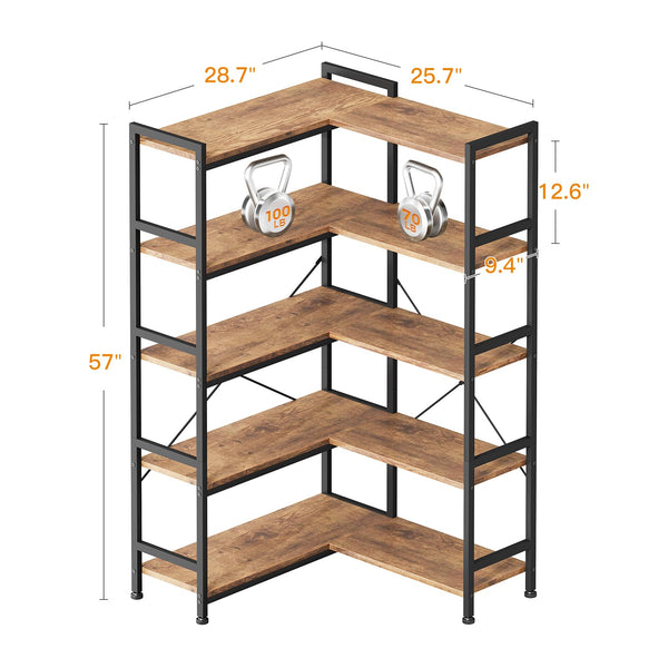 L-Shaped Corner Bookshelf with Metal Frame
