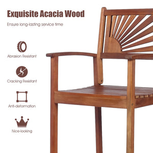Outdoor Acacia Wood Bar Stools with Sunflower Backrest & Armrests