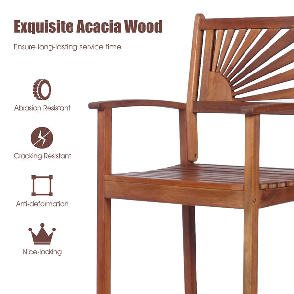 Outdoor Acacia Wood Bar Stools with Sunflower Backrest & Armrests