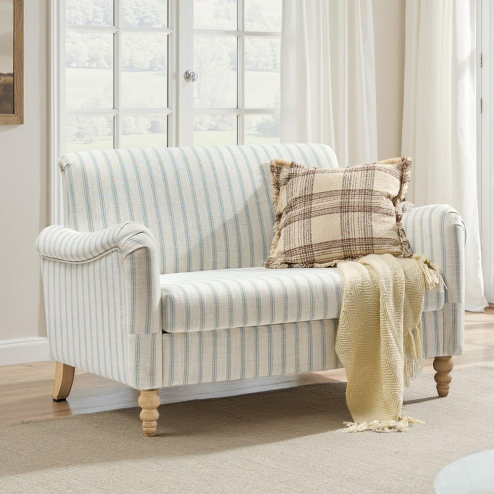 Compact Farmhouse Loveseat Sofa with Rubberwood Legs