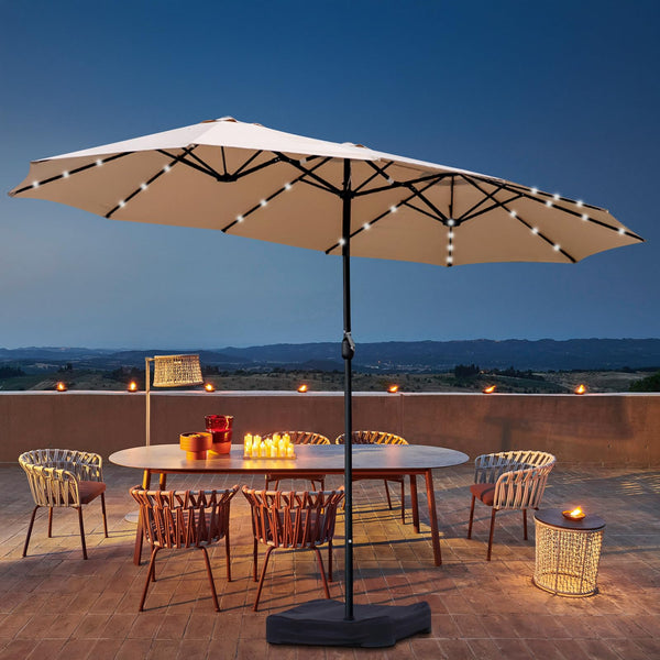 15ft Solar LED Patio Umbrella with Base
