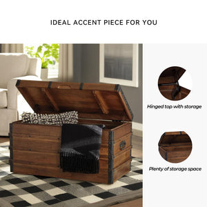 Wood Storage Trunk Coffee Table with Lift Top – Dark Brown