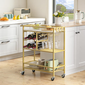 3-Tier Rolling Bar Cart with Wine Rack and Glass Holders