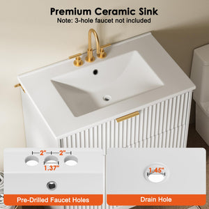 30-Inch Fluted Bathroom Vanity with Ceramic Sink