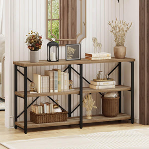 Industrial Console Table with Shelves – 55 Inch Vintage Oak