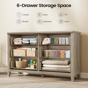 Rattan 6-Drawer Dresser | 48" Wide Boho Chest of Drawers