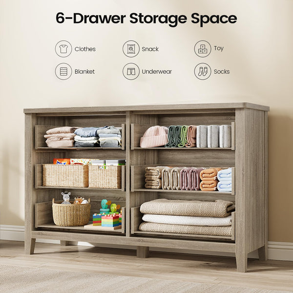 Rattan 6-Drawer Dresser | 48" Wide Boho Chest of Drawers