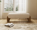 Bouclé Upholstered Bench with Scalloped Wooden Legs – 50 Inch