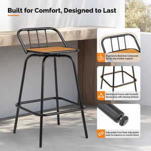 Outdoor Swivel Bar Stools 30 Inch, Set of 2 – Metal Barstools with Backrest & Footrest, 360° Rotating