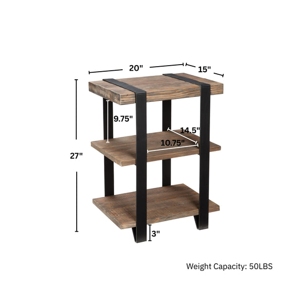 Reclaimed Wood & Metal 2-Shelf End Table