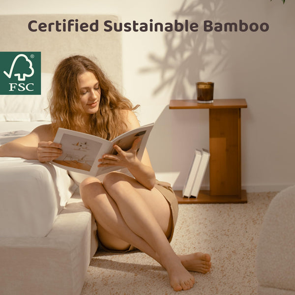 Bamboo C-Shaped End Table Set of 2 – Modern Side Table for Living Room & Bedroom
