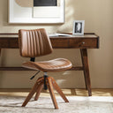 Mid-Century Faux Leather Swivel Desk Chair, Tufted Back, Solid Wood Legs