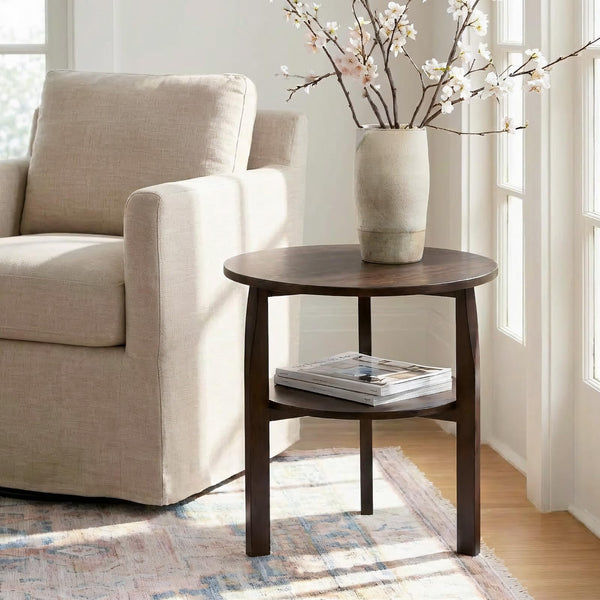 Round Side Table with 2-Tier Shelf