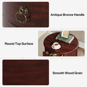 Round Solid Wood Side Table with 4 Drawers – Set of 2