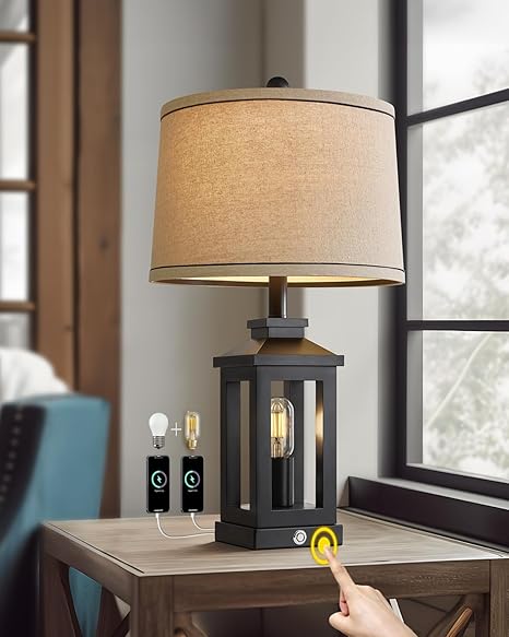 Dimmable Touch Table Lamp with USB Ports & Night Light