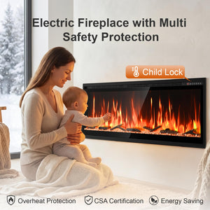 60" Smart Electric Fireplace – Wall Mount or Recessed, App & Voice Control