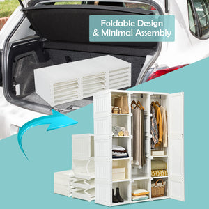 Portable Closet Wardrobe with Cubby Storage & Magnet Doors