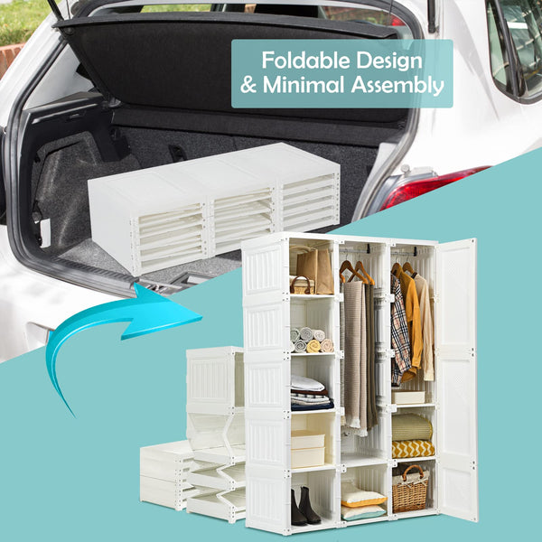 Portable Closet Wardrobe with Cubby Storage & Magnet Doors
