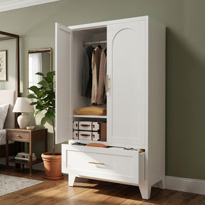 Metal Wardrobe Closet with Hanging Rod & Drawer