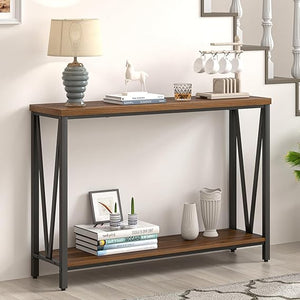 Narrow Console Table with 2-Tier Shelves | Industrial Entryway & Sofa Table