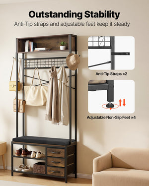 Hall Tree with Bench & Shoe Storage