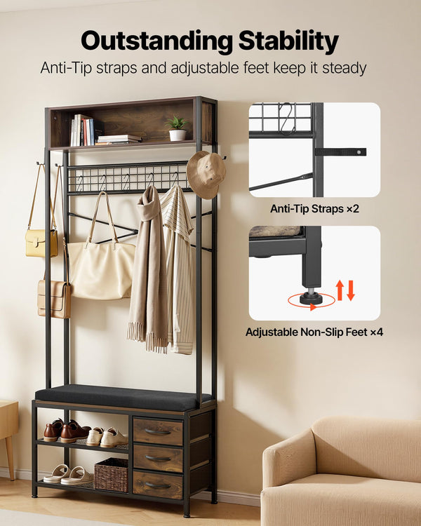 Hall Tree with Bench & Shoe Storage